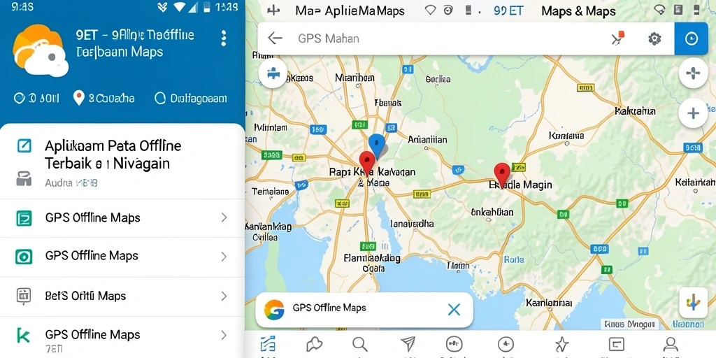 Tampilan antarmuka pengguna aplikasi GPS Offline Maps 9ET.