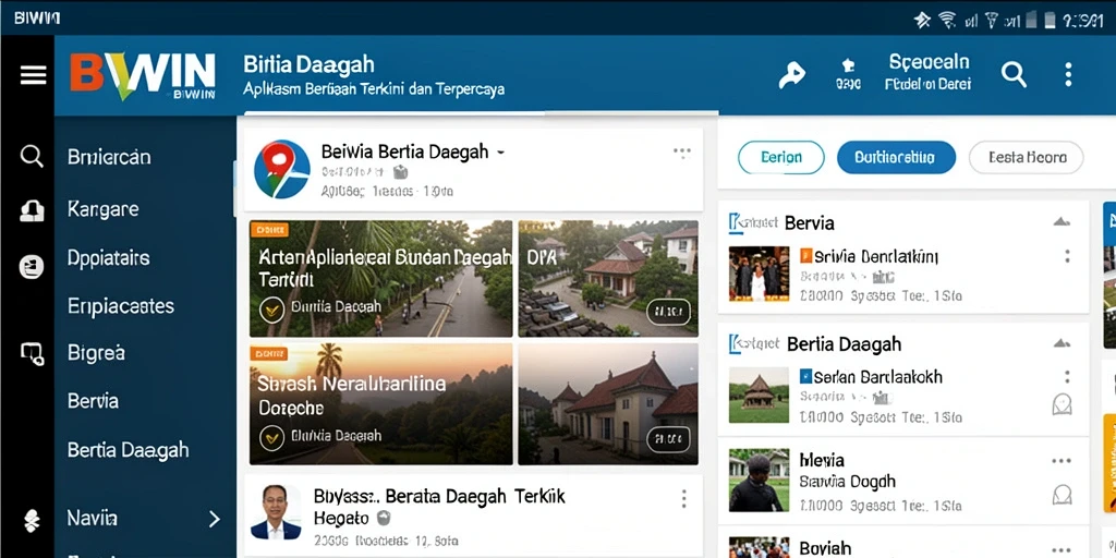 Antarmuka aplikasi BIWIN yang menampilkan berita daerah terkini.